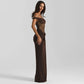 See Through Lace Spliced One Shoulder High Split Maxi Dress European Style Clothes Woman Sexy Party Dresses