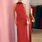 Women Elegant Halter Maxi Dress Sleeveless High Neck Mermaid Evening Party Dress Bodycon Club Ribbon Formal Prom Gown