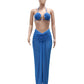 Beach Style Sexy 3 Piece Set Women Lace-Up Halter Pleats Flower Bra+Briefs+See Through Skirts Fashion Bikini Suit