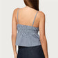 Summer Gingham Cami Top for Women Sexy Tie Front Ruffle Hem Sleeveless Peplum Blouse Casual Spaghetti Strap Top