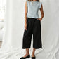 Casual Loose Wide Leg Capri Trousers Elastic Waistband Side Pockets Adjustable Drawstring Hem Baggy Cropped Culottes