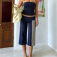 Y2K Vintage Women Low Rise Fold Waist Capri Pants Side Striped Cropped Flare Trousers Casual Going Out Sports Pants