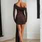 Off-shoulder Long Sleeve Sexy Mini Dress Women Fashion See Through Strapless Backless Draped Ruched Club Party Dresses