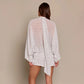 2 Piece Set White Chiffon Polka Dot Oversized Blouse and Shorts Co-ord Sets Elegant 2026 Fall Outfits Woman