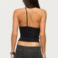 Women's Asymmetrical Halter Top Lace V-Neck Cutout Sleeveless Slim Fit Y2K Cropped Camisole for Party Night Out