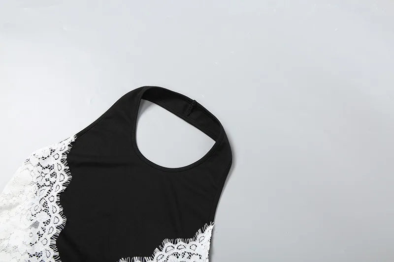 Lace Patchwork Backless Maxi Dresses Elegant Woman for Party Evening Dress White Black