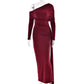One Shoulder Long Sleeve Draped Maxi Dresses Elegant New Years Outfits for Women Party Evening Dress