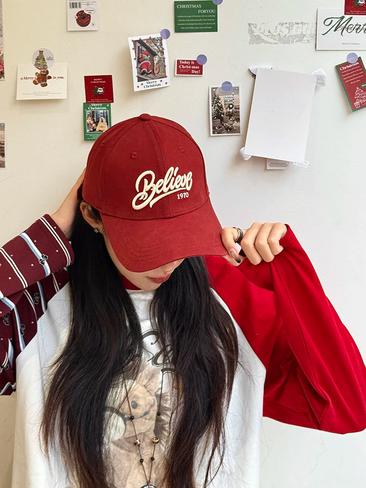 Classic American Vintage Letter Embroidery Versatile Adjustable Baseball Cap For Women