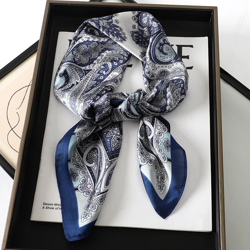 Fashion Paisley Print Luxury Brand Silk 70cm Square Scarf Women Satin Shawls Neckerchief Wrap Scarves Bandana Hair Hjiab Floral