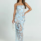 Women Strapless 3D Floral Lace Mermaid Sexy Maxi Dress Sheer Mesh Bodycon Long Dress Wedding Guest Evening Party Gown