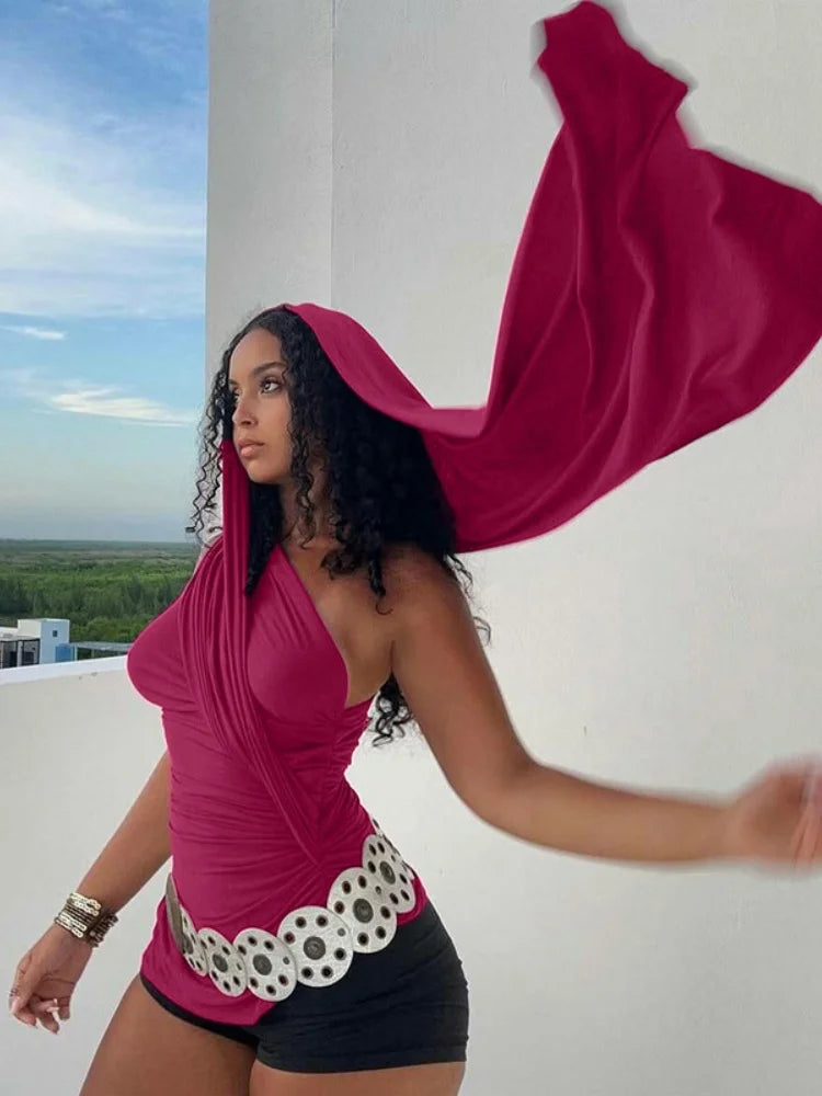 Trendy Asymmetrical Tops for Woman Streetwear Clothing Twisted One Shoulder Ruched Tank Tops White