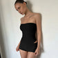 Women Strapless Tube Bodysuit and Shorts Two Piece Set Solid Color Seamless Bodycon Outfit Sexy Summer Loungewear