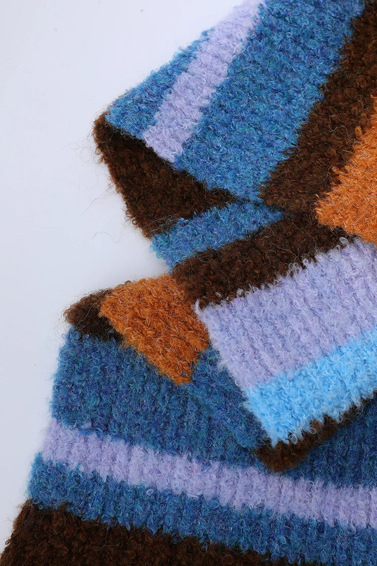 2025 Winter New Arrivals Cute Casual Preppy Sweet Stripe Plush Scarf For Women