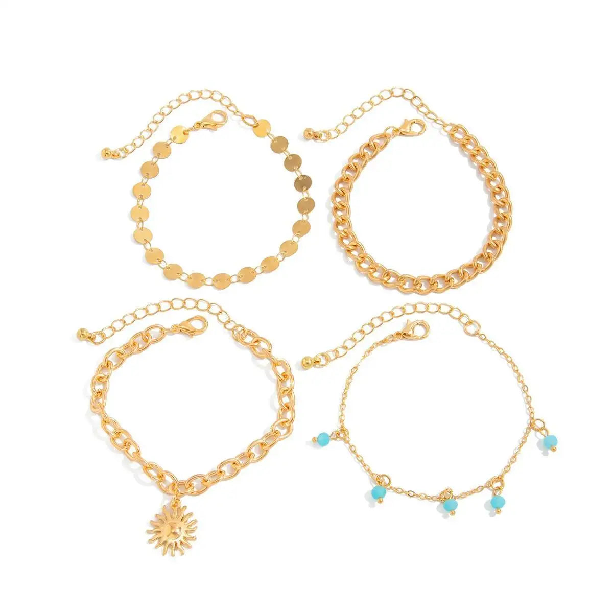 4 Pcs/Set Y2k Trendy Bohemia Imitation Crystal Sunflower Bracelets for Women Creative Exquisite Party Banquet Jewelry