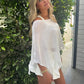 Women Knit Semi Sheer Mesh Off Shoulder Poncho Top Loose Asymmetrical Hem Cover Up Casual Summer Beach Blouse