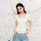 Square Neck Fitted T-Shirt, Ruched Short Sleeve Top