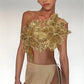 Women Sexy Beach Vacation y2k Chic Skew Collar Tank Tops Sequin Flowers Lace Up Crop Tops Summer Lady Vacation Camisole