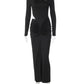Women Elegant Maxi Dress Asymmetrical One Shoulder Long Sleeve Waist Cutout Ruched Bodycon Long Evening Party Dresses