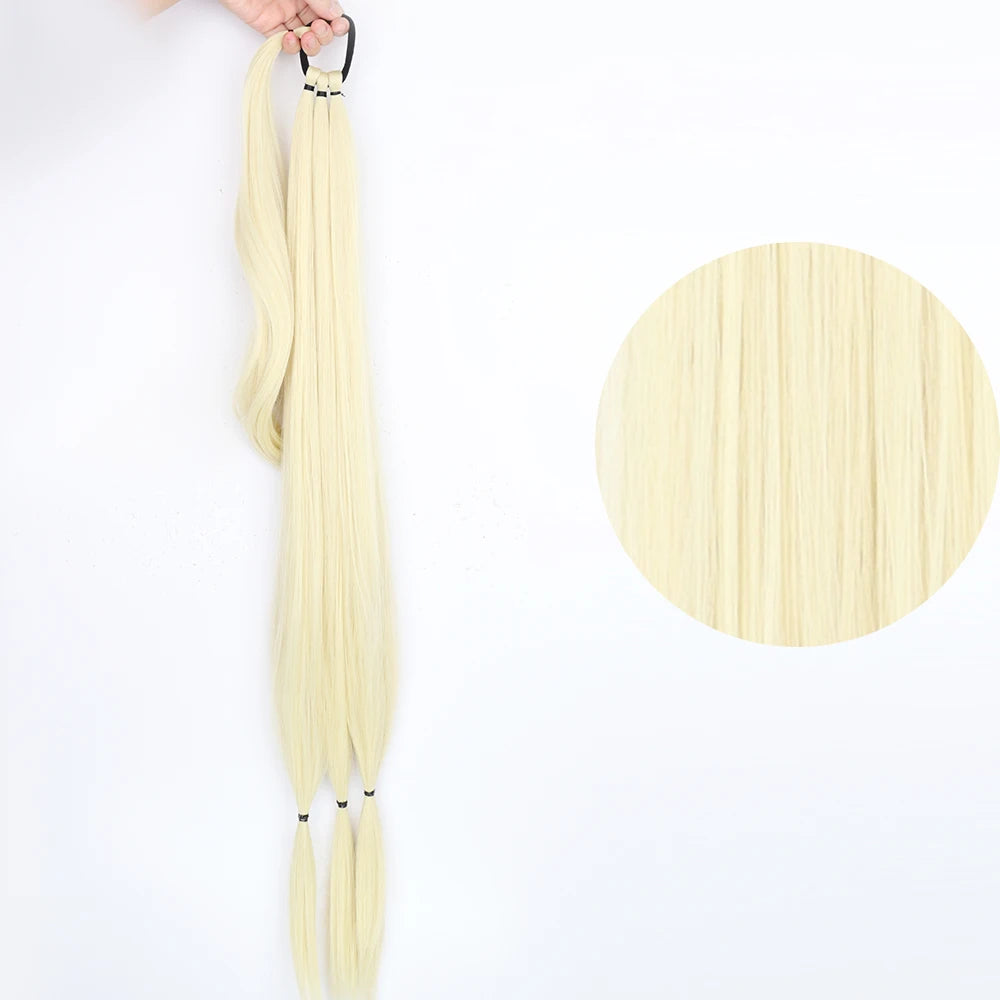 Ponytail Extensions Synthetic Boxing Braids Wrap Around Chignon Tail With Rubber Band Hair Ring 34 "DIY Brown Ombre Braid