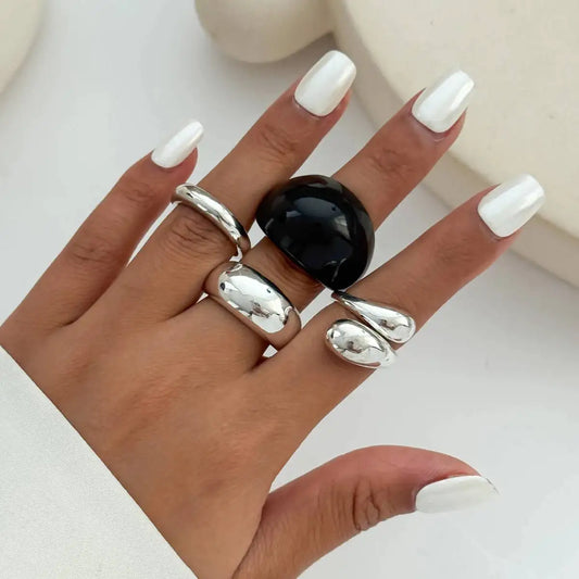 4 Pcs Boho Stackable Resin Metal Open Rings Set for Women Minimalist Chunky Curved Knuckle Ring Party Jewelry Accessories