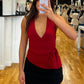 Womens V Neck Halter Top Solid Color Tie Wrap Sleeveless Backless Slim Blouse Sexy Summer Casual Tank Top for Club Party