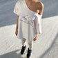 Letter Print Graphic T Shirts White Oversized One Shoulder Tops Womens Summer Fashion Clothing Trends 2024