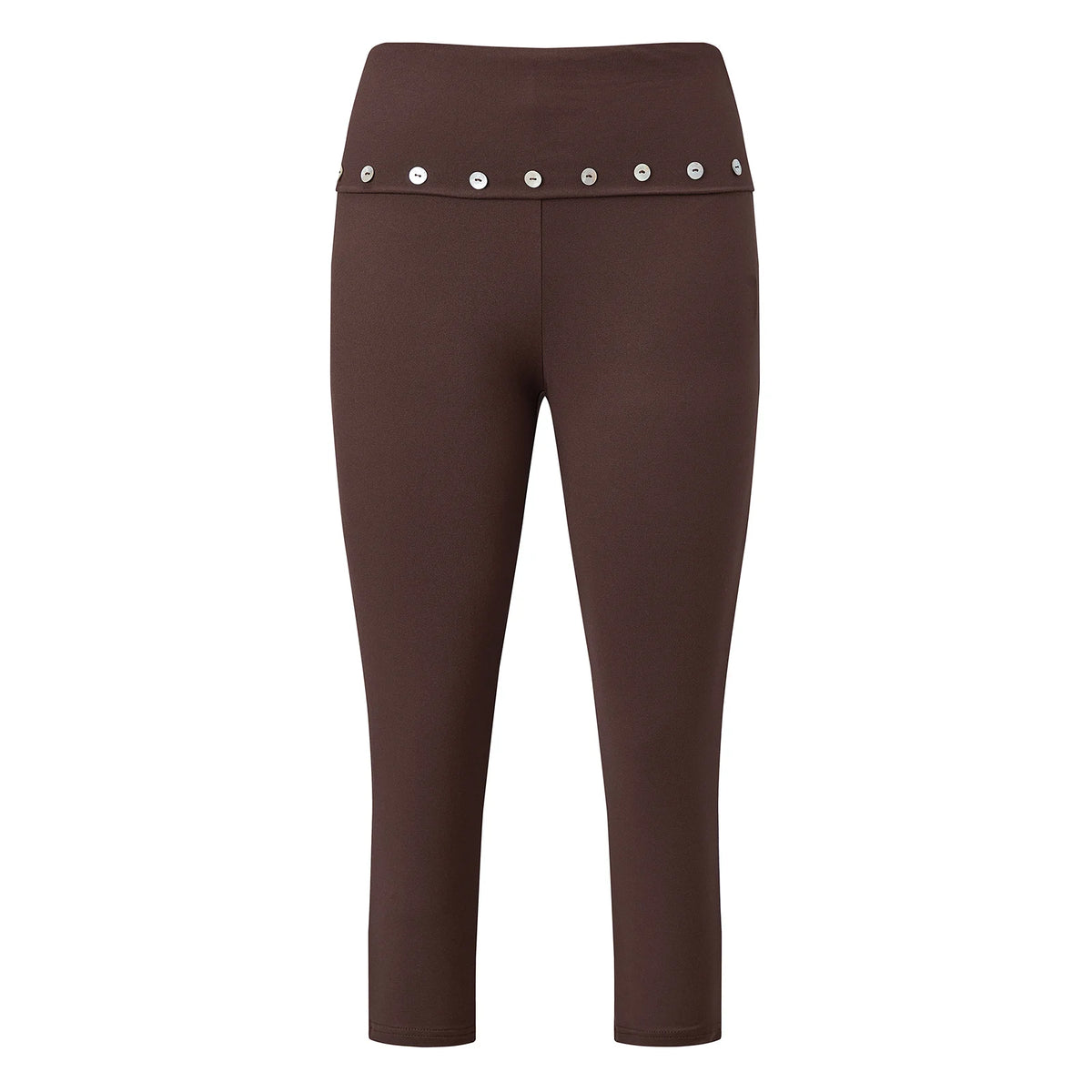 Women Y2K Low Waist Fold Over Capri Leggings with Button Detail Slim Fit Cropped Pants Streetwear Casual Summer Outfits