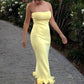 Ruffle Hem Strapless Backless Long Dresses Fashion Elegant Yellow White Black Dress Party Outfit Woman