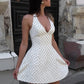 Polka Dot Sexy Mini Dress Women Fashion Halter Deep V Neck Sleeveless Backless High Waist A-line Club Party Dresses