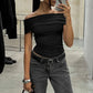 Off The Shoulder Ruched Crop Tops Women Trending Fashion Summer Short Sleeve T Shirts Black White