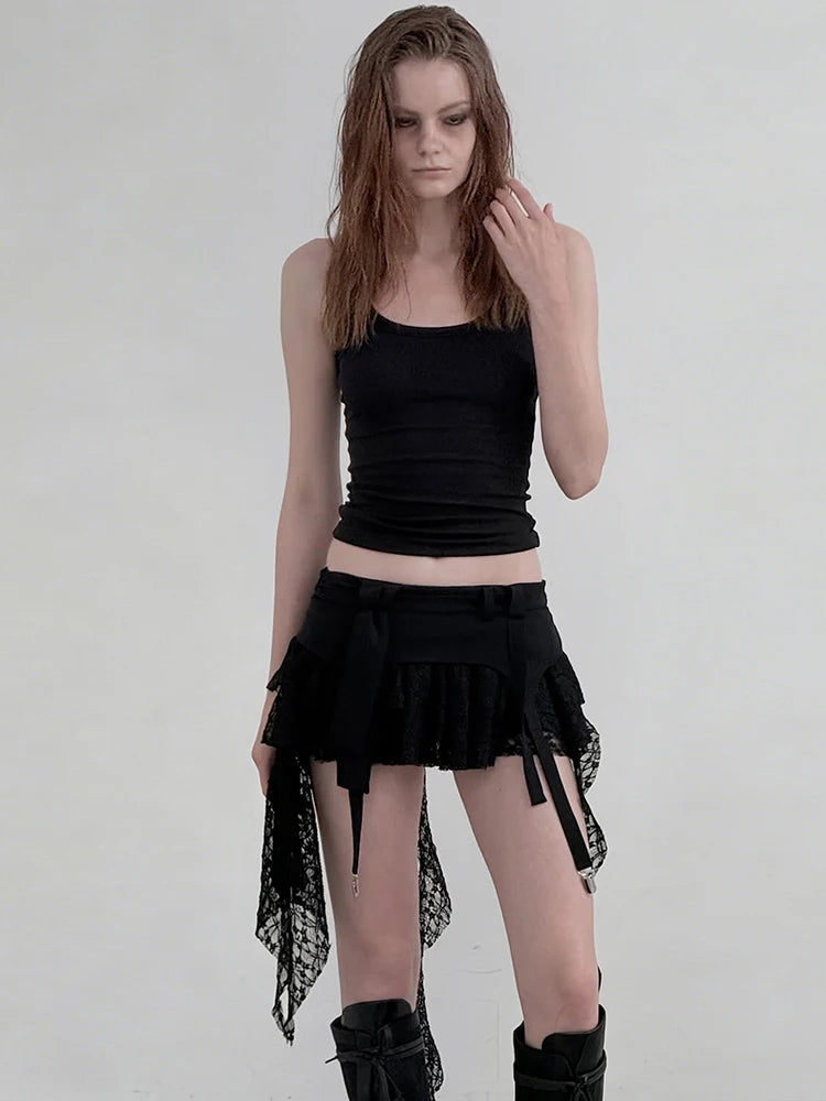 Ruffles Tassel Skirts Women Patchwork Lace Metal Decoration Sexy Hottie Music Festival Midnight Summer Streetwear