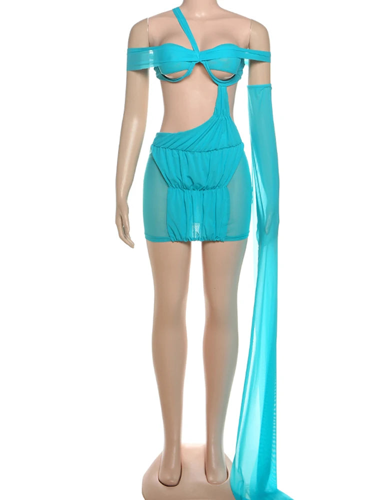 Hollow Slash Neck Dress Women See Through Coquette Sleeveless Sexy Patchwork Skinny Stretch Midnight Tassel Bodycon