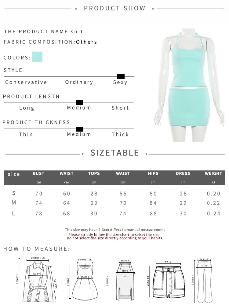 Fashion 3-Piece Set Women Halter Low-Neck Vest+Elastic Waist Skirt+Mini Short Solid Summer Vacation Chic Streetwear