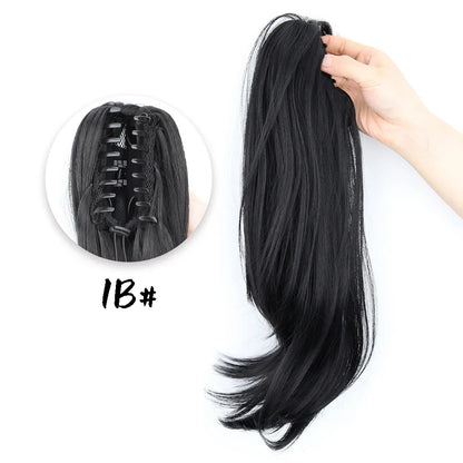 Synthetic Long Wavy Ponytail Hair Extensions Brown Black 18Inch Claw Clip Pony Hairpiece For Daily Use Hair Accessories