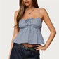 Summer Gingham Cami Top for Women Sexy Tie Front Ruffle Hem Sleeveless Peplum Blouse Casual Spaghetti Strap Top