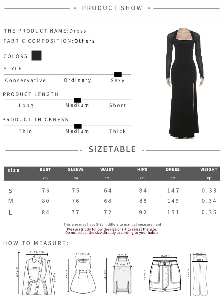 Elegant Side Slit Maxi Dress Women Low-Neck Full Sleeve Patchwork Mesh Banquet Autumn Winter Trend Prom Party Vestidos