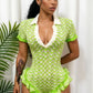 Fashion Romper Women Ruffled Edge Knit Sexy Single-Breasted Turn Down Collar Short Sleeve Summer Party Street Playsuit