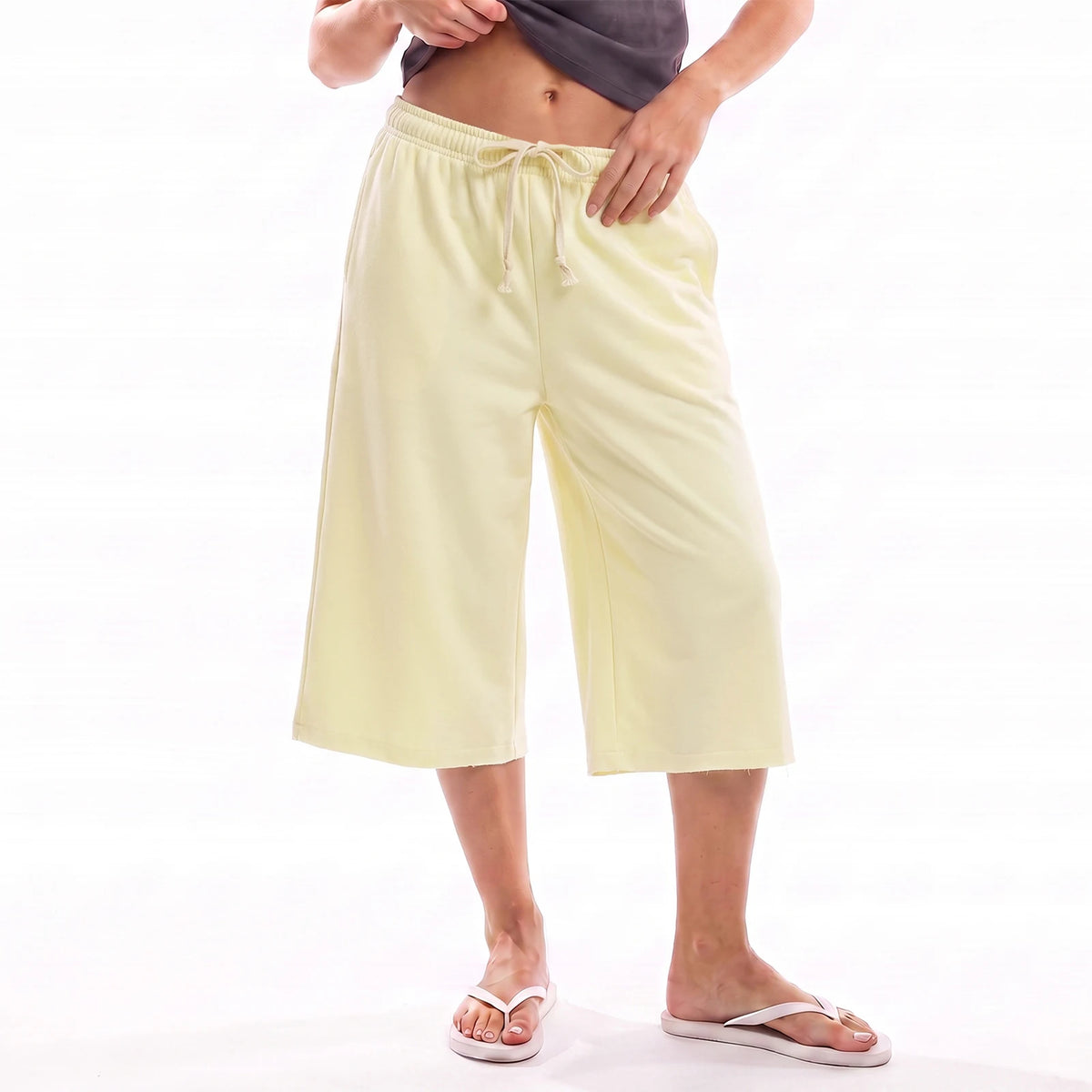 Women Capri Sweatpants Cropped Joggers Drawstring Waist Loose Baggy Lounge Pants Cuffed Casual Summer Sport Bottoms