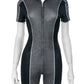 Zip Playsuits Women Skinny Stretch Patchwork Sporty Summer Trend Street Simple Classic Daily Sexy Midnight Rompers