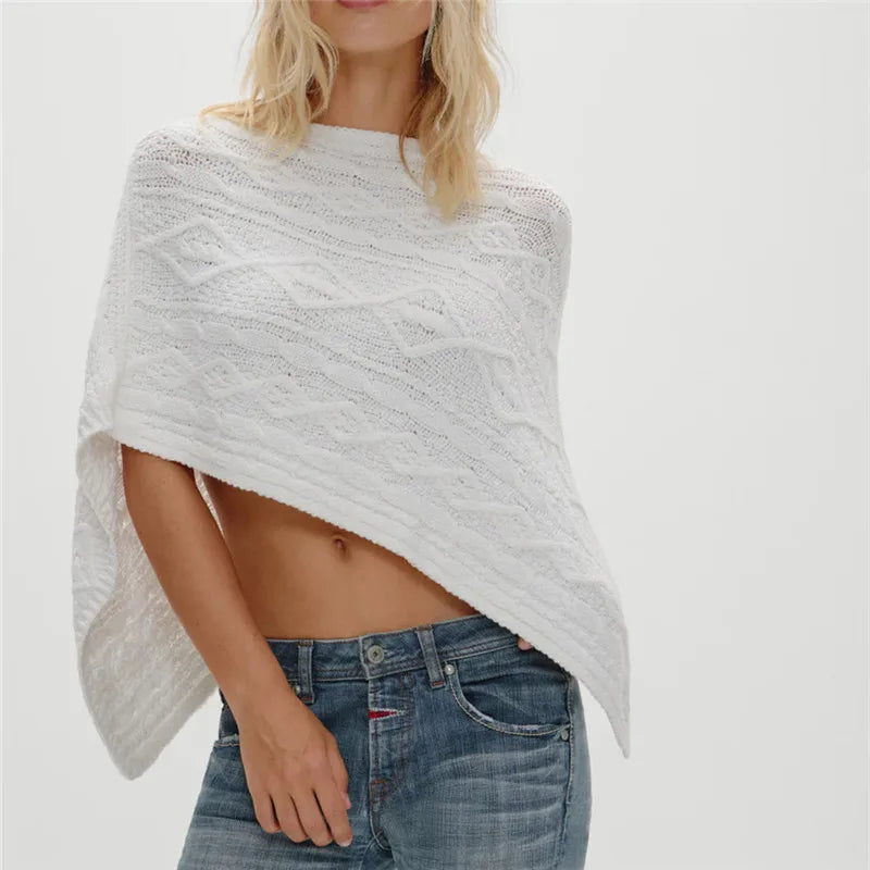 Women Asymmetrical Knit Poncho Cable Knitted Wrap Shawl Sweater Crochet Y2K Fall Cape Tops Vacation Beachwear