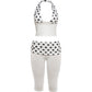 Trend Hottie 2 Piece Set Women Polka Dot Print Patchwork Halter Backless Vest+Ruched Capri Pants Fashion Streetwear