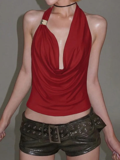 Hardwear Detail Halter Tops for Woman Sexy Summer Clothes 2026 Going Out Backless Crop Top