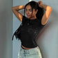 See Through Lace T Shirts Streetwear Sexy Crew Neck Short Sleeve Crop Tops for Women Summer Clothes 2025