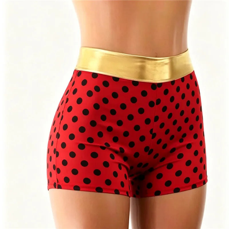 Halloween Cosplay Costume Shorts Women High Waist Gold Trim Stretchy Hot Pants Party Club Dance Fancy Dress Bottoms