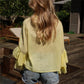 Elegant Women Ruffle Sheer Blouse Casual Loose V Neck Long Sleeve Shirts for Spring Summer Vintage Streetwear