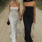 Polka Dot Strapless Sexy Maxi Dress Women Gown Elegant Scarf Collar Off-shoulder Backless Sleeveless Club Party Dress