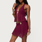 Sexy Women's Mesh Skirt Set Summer Fashionable Sleeveless Halter Neck Tops with Mini Skirt 2 Piece Outfit Party Clubwear