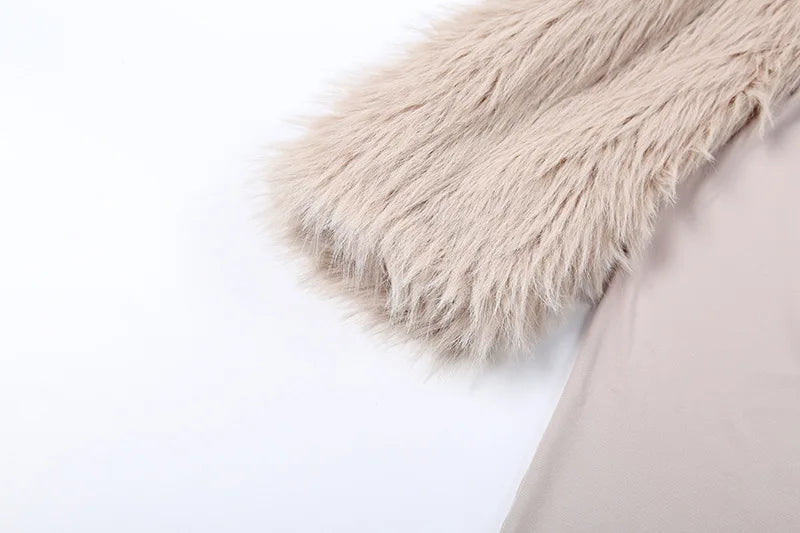 Faux Fur Patchwork Off Shoulder Long Sleeve Jumpsuits Sexy Winter Clothing for Woman One Pieces Club Outfits