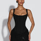 Sparkle Ruched Sexy Mini Dress Women Elegant Glitter Square Collar Sleeveless Backless High Waist Club Party Dresses
