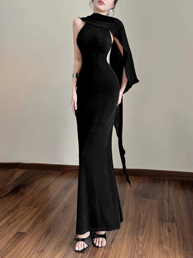 Elegant Basic 2 Piece Set Women Autumn Backless Bandages Skinny Sleeveless Dress+Shawl Birthday Party Fashion Suit